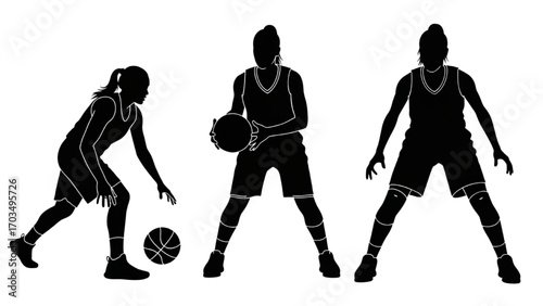 Basketball and Basketball Player Vector Silhouette Illustration Set AI EPS PNG