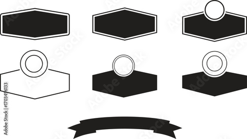 Automotive shield badge template vector set. Blank shield outline border frame vector