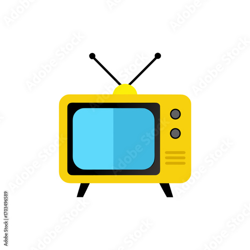 Illustration of a retro yellow television on transparent background