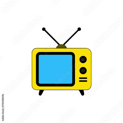 Illustration of a retro yellow television on transparent background