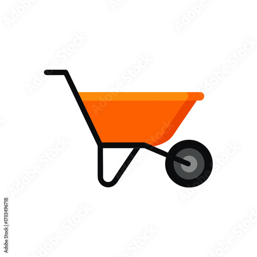 Illustration of an orange wheelbarrow tool on transparent background