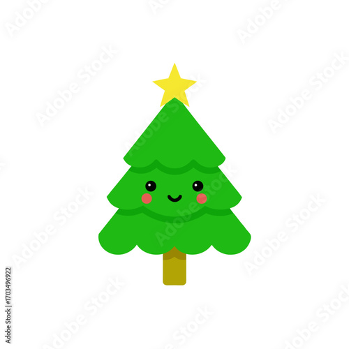 Cute christmas tree with star on top icon on transparent background