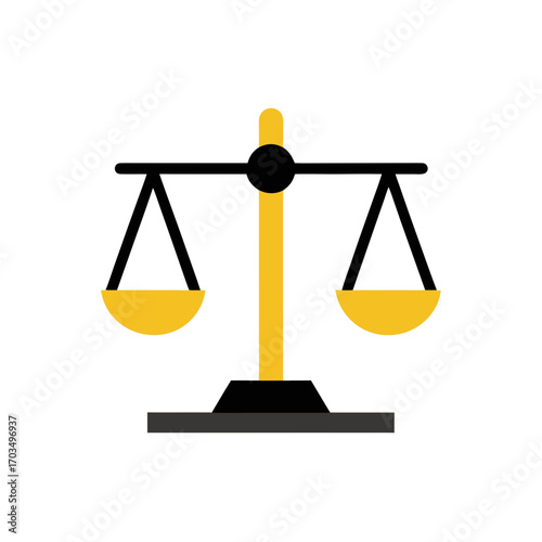 Illustration of a balance scale in yellow on transparent background
