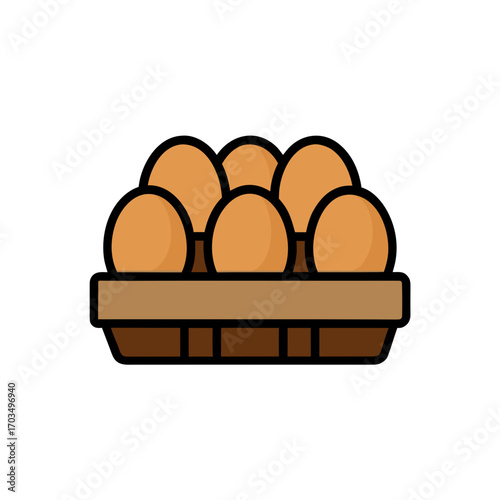 Cartoon image of a carton filled with eggs on transparent background