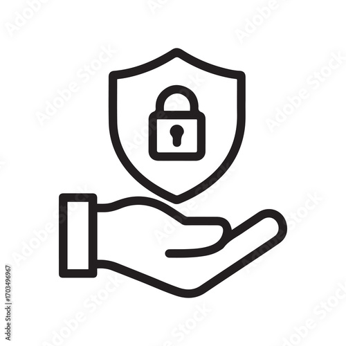 Line Art Hand Holding Shield with Padlock Security