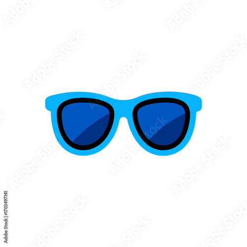 Illustration of blue framed sunglasses item on transparent background