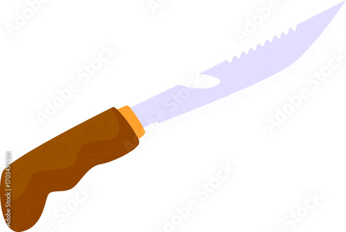 Illustration of a camping knife with wooden handle