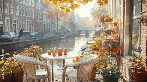 Autumn canal-side cafe scene (1)