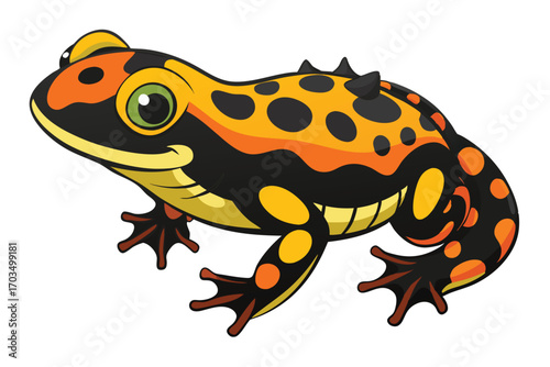 Vibrant Cartoon Rendition of a Fire Bellied Toad Displaying Striking Colors and Distinctive Markings in a Flat Style