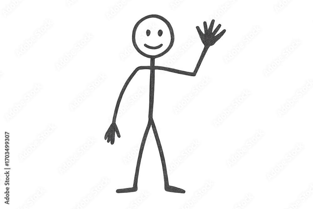Fototapeta premium Charcoal stick figure waving with a smile on a transparent background, perfect for simple and friendly visuals