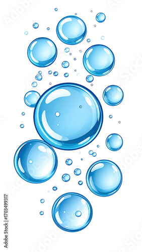 A vibrant vertical display of many light-blue bubbles