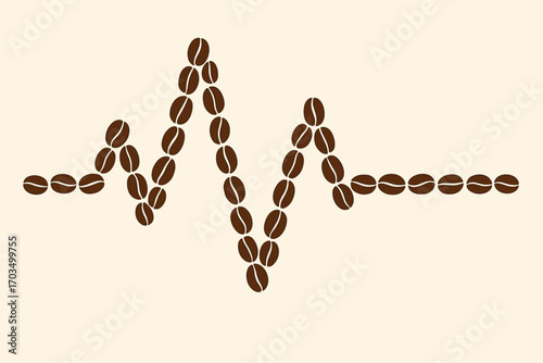 Heartbeat pattern created from coffee beans in a minimalist design