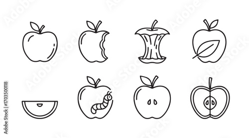 Collection of hand drawn apple illustrations in silhouette style
