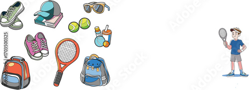 LET'S PLAY TENNIS WITH FRIENDS. FLAT VECTOR ILLUSTRATION.eps