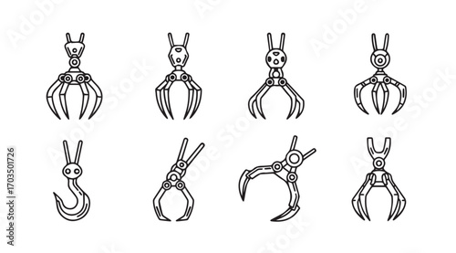 Collection of industrial lifting and grabbing tools silhouette