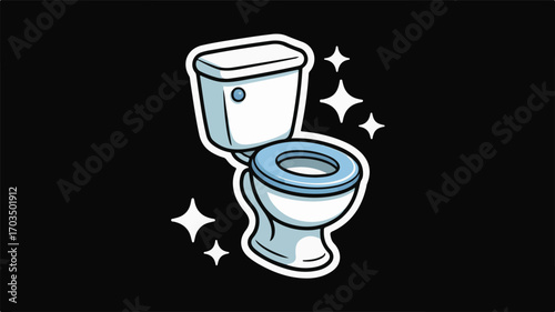 Clean sparkling toilet with blue seat on a black background bathroom sanitary