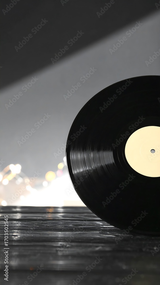 Obraz premium A vinyl record on a wooden surface