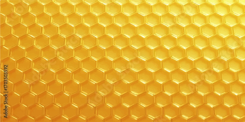 Seamless honey bee comb pattern with geometric hexagon cells in warm yellow and gold tones
