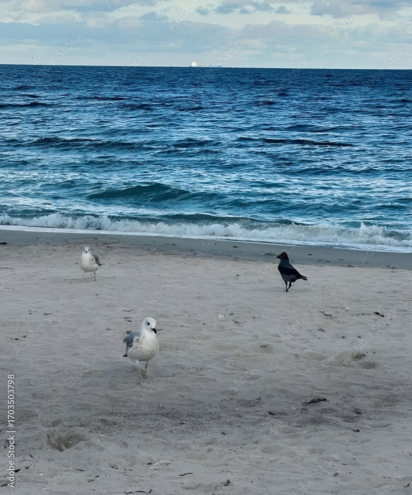 Obraz premium Birds on a Tranquil Beach