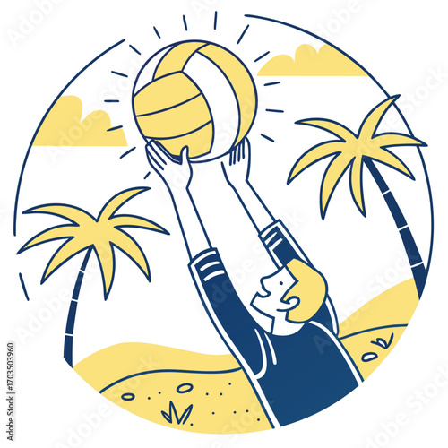 Playful summer beach volleyball icon set with sporty elements and vibrant colors