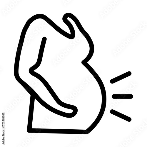 Pregnant Woman Icon with Back Pain, Isolated on White Background