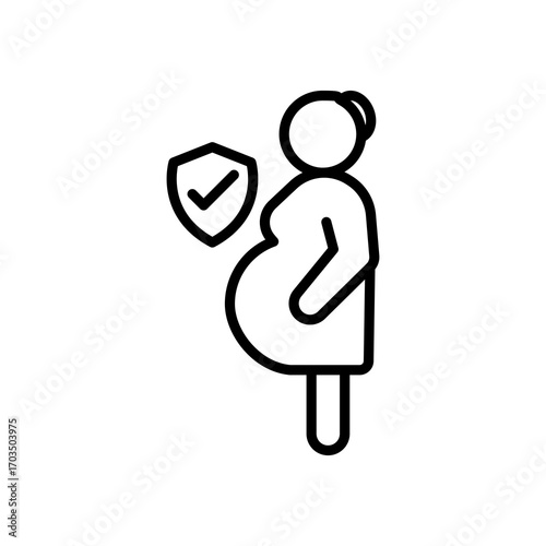 Pregnant Woman Icon with Shield, Isolated on White Background