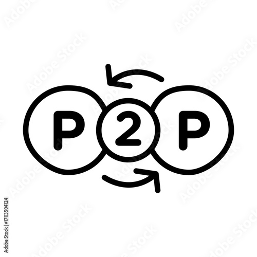 P2P Icon in Circles with Arrows, Isolated on White Background