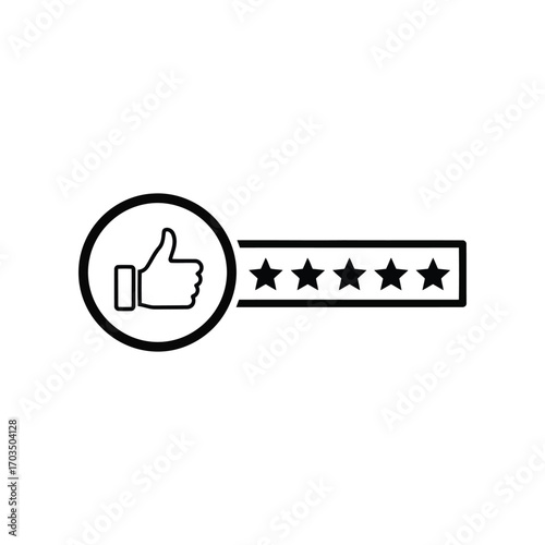 Black Outline Icon Of A Thumbs Up And Five Star Rating On White Background like review