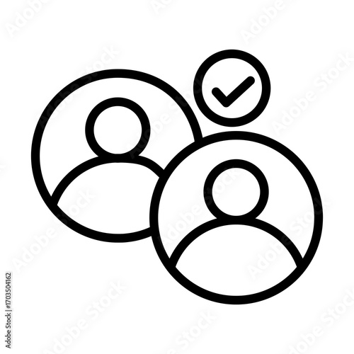 Two User Icons Connected with Checkmark, Isolated on White Background
