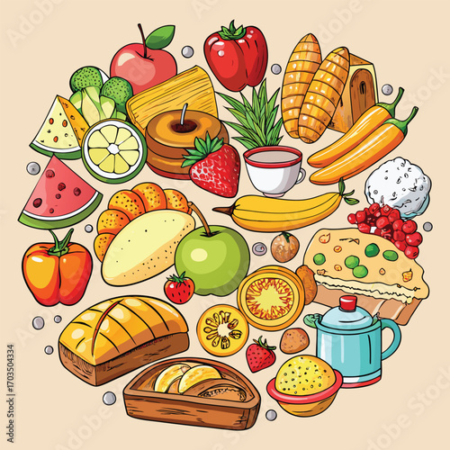 Food vector, Food design, Food concept, Food post, Food cartoon, Food icon, Food template, Food art, Food topics, Food doodle