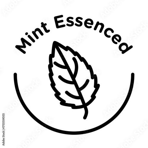 Mint Leaf Icon in Circle with Essenced Text, Isolated on White Background