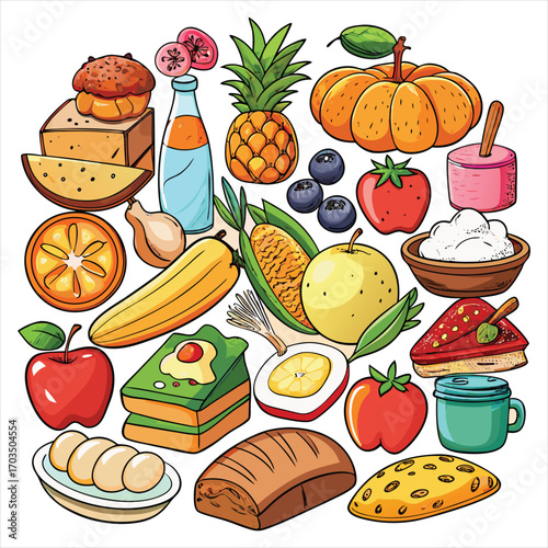 Food vector, Food design, Food concept, Food post, Food cartoon, Food icon, Food template, Food art, Food topics, Food doodle