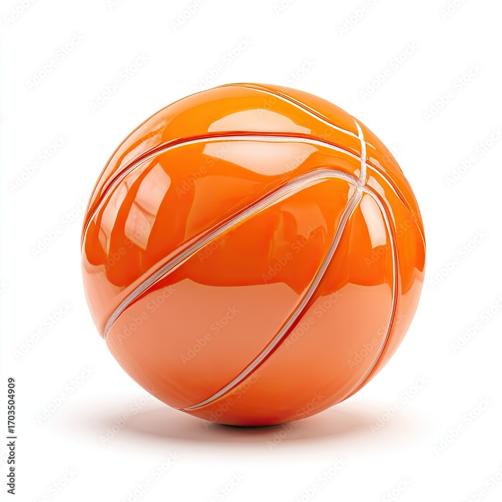 Fototapeta premium Shiny orange basketball with subtly emphasized white seams, isolated on white background
