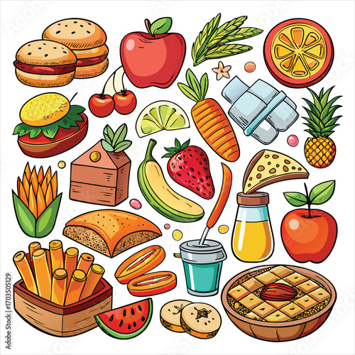 Food vector, Food design, Food concept, Food post, Food cartoon, Food icon, Food template, Food art, Food topics, Food doodle