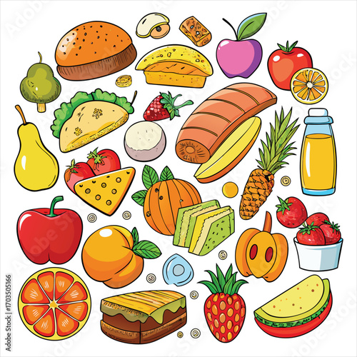 Food vector, Food design, Food concept, Food post, Food cartoon, Food icon, Food template, Food art, Food topics, Food doodle