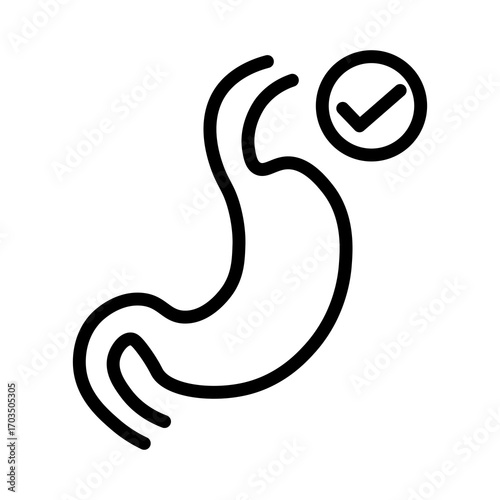 Stomach Icon with Check Mark, Isolated on White Background