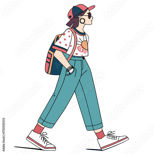Trendy street style fashion illustration with diverse urban elements and vibrant colors