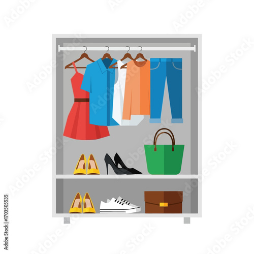 Organized Closet with Clothes and Accessories