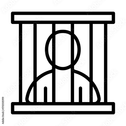 Person in Jail Cell Icon, Isolated on White Background