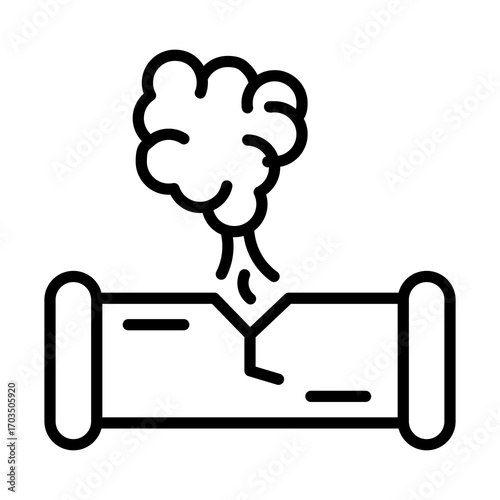 Broken Pipe with Gas Leak, Isolated on White Background