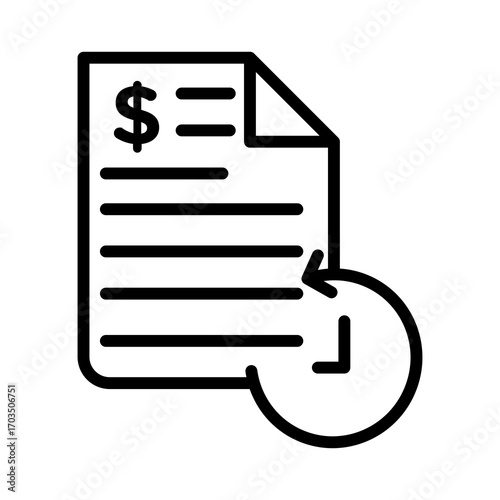 Invoice Document with Time Icon, Isolated on White Background