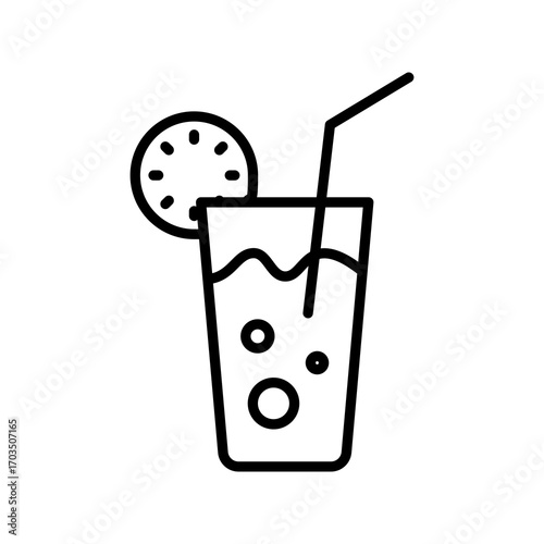 Glass of Drink with Straw and Lemon Slice, Isolated on White Background