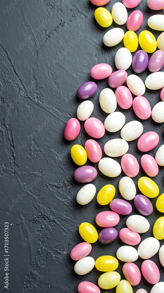 Obraz premium Colorful oval candies on dark surface