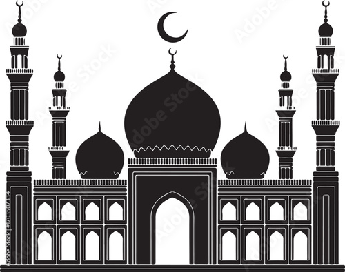 Mosque Silhouette Islamic Architecture Design Black White Minimalist Graphic