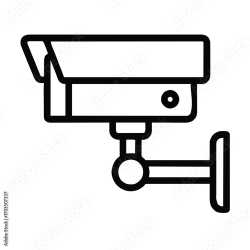 Black outline icon of a wall‑mounted security camera, symbolizing surveillance, monitoring, and safety. Minimal, modern design for security systems, property protection, and crime prevention concepts.