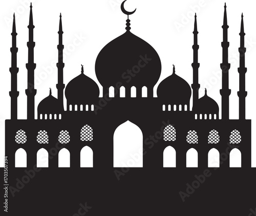 Mosque Silhouette Black White Islamic Architecture Design Graphic Ramadan