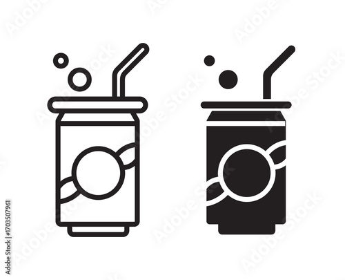 Water bottle icons. stroke line and black solid icons. Protein shake icon in black modern and lines. Soda icon set. soda can sign. for mobile concept and web design. vector illustration on white backg