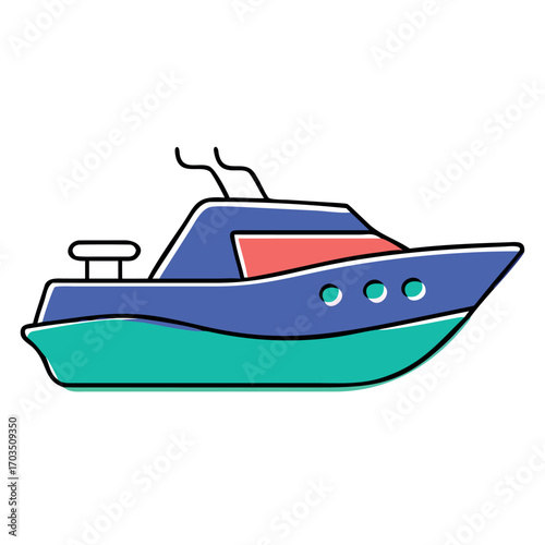 Vibrant Motorboat Illustration A Colorful and Playful Design for Maritime Enthusiasts and Nautical Themes and Projects with Bold Outline