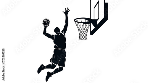 Basketball and Basketball Player Vector Silhouette Illustration Set AI EPS PNG