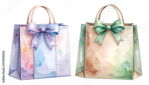 Wallpaper Mural Watercolor shopping bags with bows Torontodigital.ca
